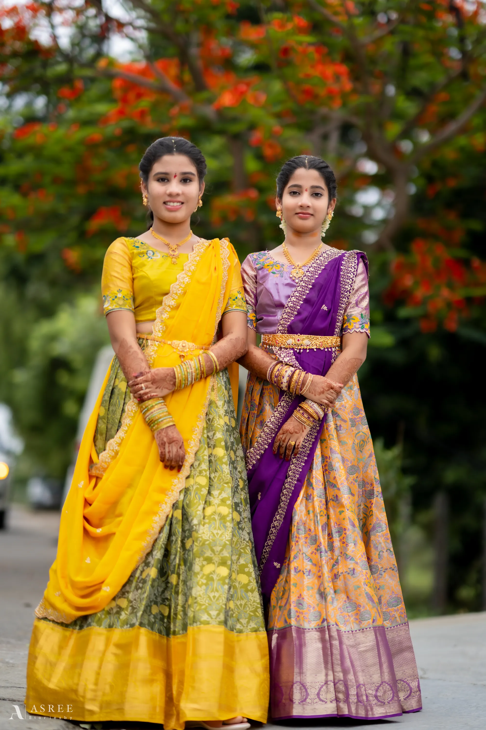 The intricate details of the silk and gold